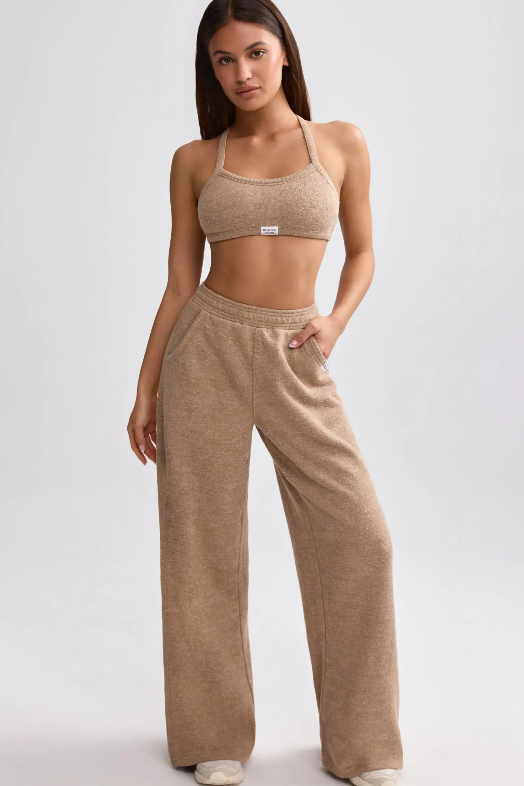 Oh Polly Tracksuits | Matching Sets^Terry Towelling Wide-Leg Joggers in Mocha Brown MochaBrown