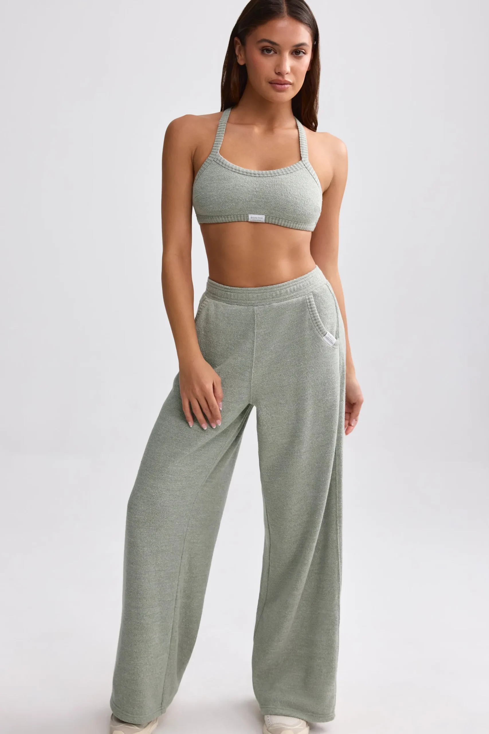Oh Polly Tracksuits | Matching Sets^Terry Towelling Wide-Leg Joggers in Sage Grey SageGrey