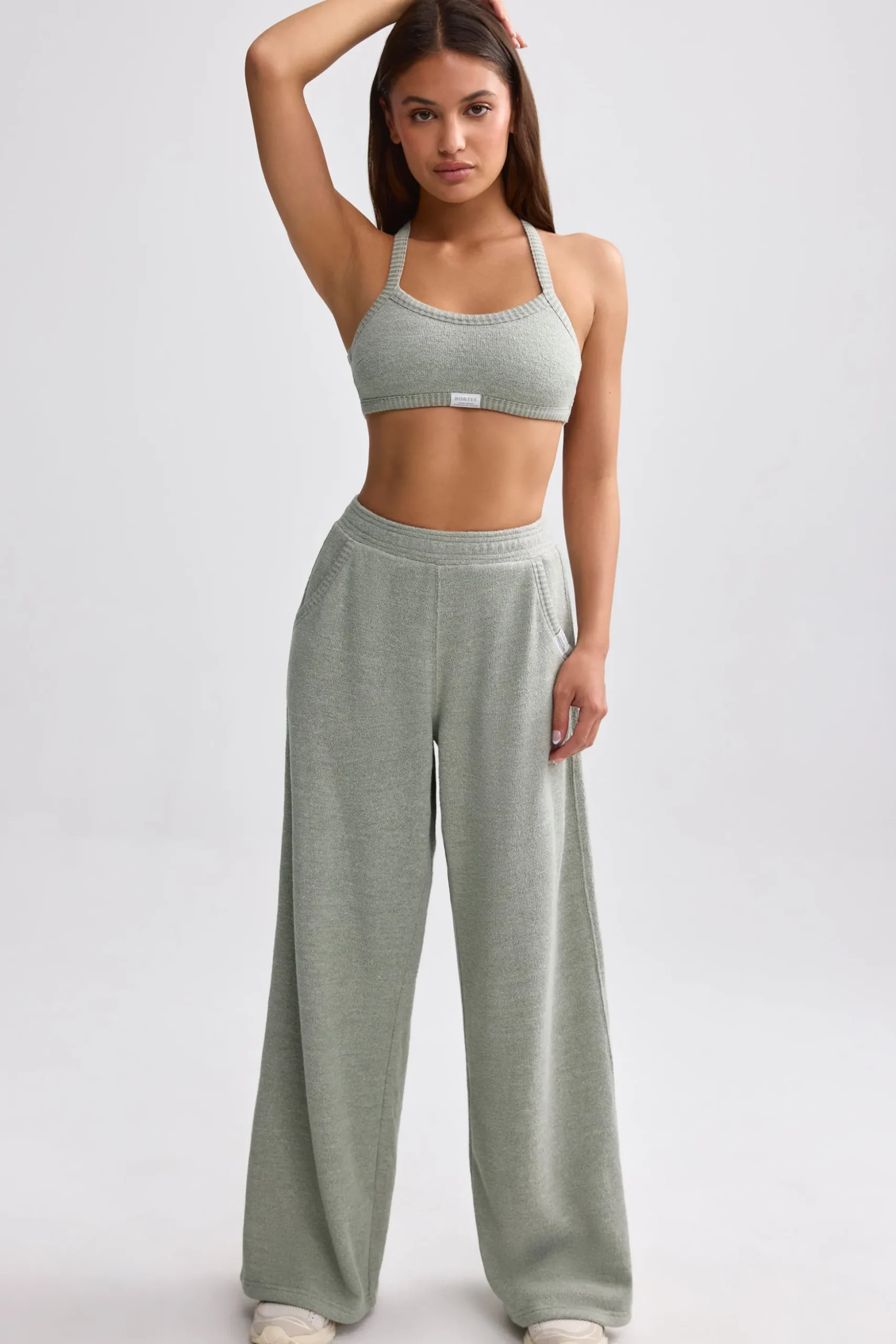 Oh Polly Tracksuits | Matching Sets^Terry Towelling Wide-Leg Joggers in Sage Grey SageGrey