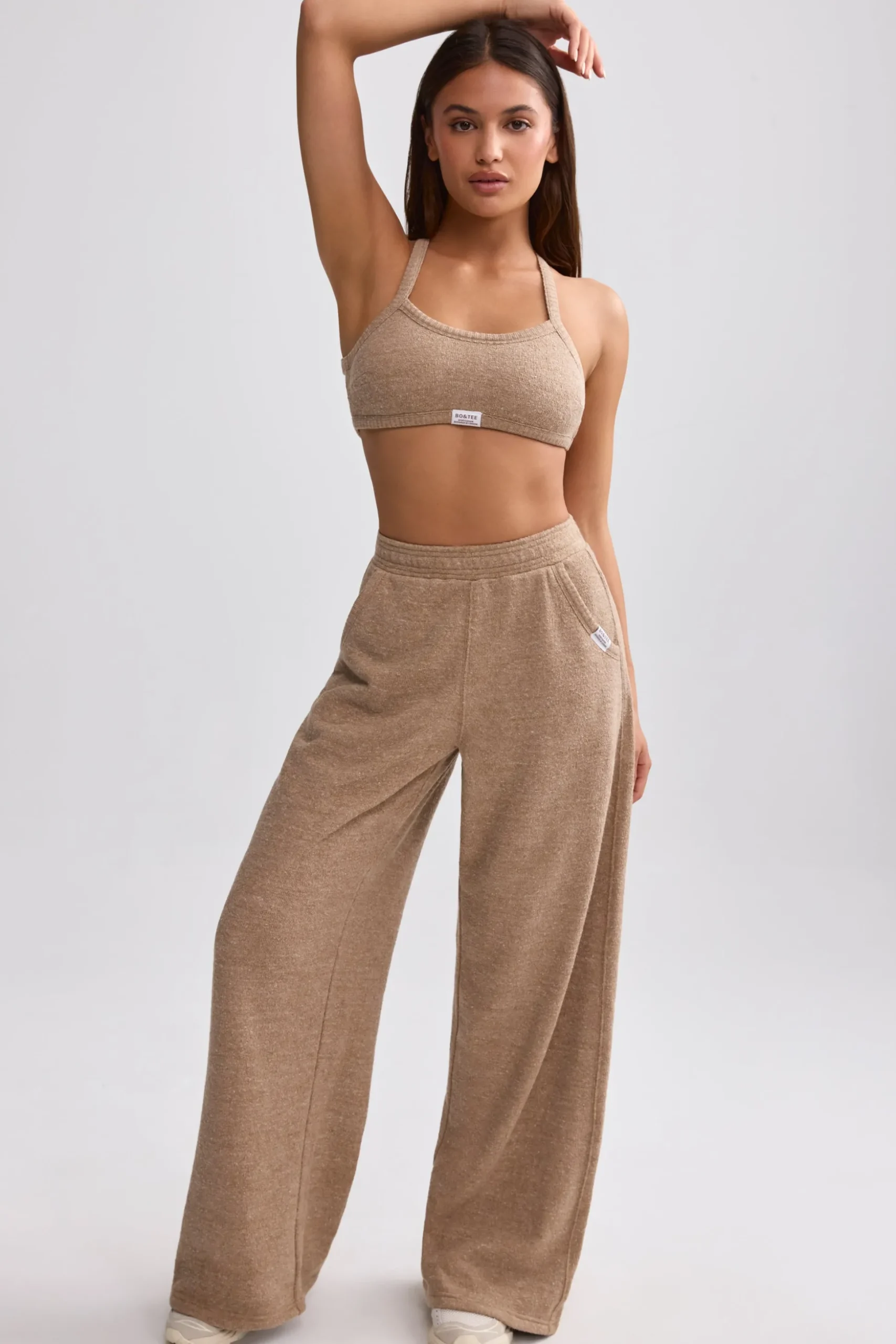 Oh Polly Tracksuits | Matching Sets^Terry Towelling Wide-Leg Joggers in Mocha Brown MochaBrown