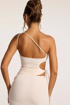 Oh Polly Tops | Bride To Be^Textured Jersey Ruched Cut-Out One Shoulder Top in Ivory