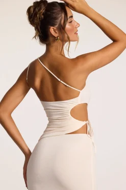 Oh Polly Tops | Bride To Be^Textured Jersey Ruched Cut-Out One Shoulder Top in Ivory