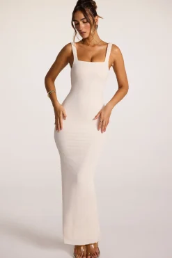 Oh Polly Bride To Be^Textured Jersey Square Neck Cowl Back Maxi Dress in Ivory
