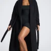 Oh Polly Lounge & Intimates^Tie Front Fleece Robe in Black