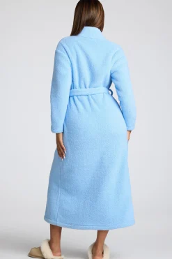 Oh Polly Lounge & Intimates^Tie Front Fleece Robe in Baby Blue BabyBlue