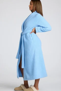 Oh Polly Lounge & Intimates^Tie Front Fleece Robe in Baby Blue BabyBlue