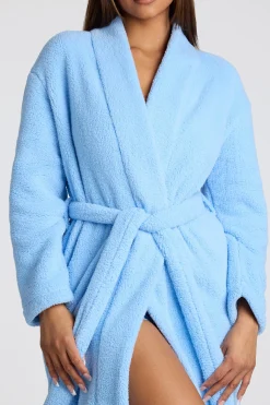 Oh Polly Lounge & Intimates^Tie Front Fleece Robe in Baby Blue BabyBlue