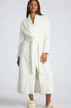 Oh Polly Lounge & Intimates^Tie Front Fleece Robe in White