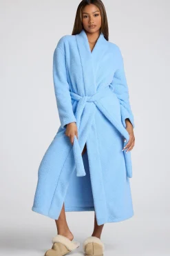 Oh Polly Lounge & Intimates^Tie Front Fleece Robe in Baby Blue BabyBlue