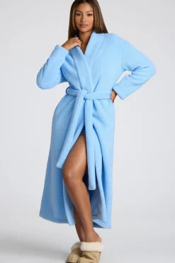 Oh Polly Lounge & Intimates^Tie Front Fleece Robe in Baby Blue BabyBlue