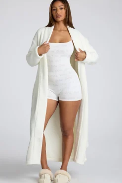 Oh Polly Lounge & Intimates^Tie Front Fleece Robe in White