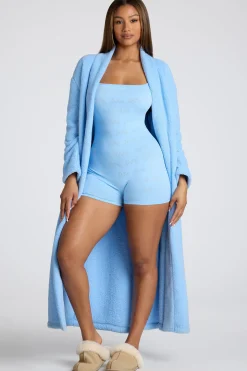Oh Polly Lounge & Intimates^Tie Front Fleece Robe in Baby Blue BabyBlue