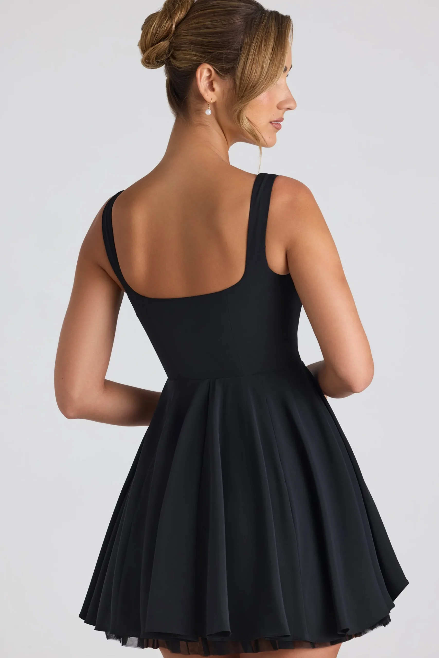 Oh Polly Georgette And Chiffon | Tulle Dresses^Tie-Detail A-Line Micro Mini Dress in Black