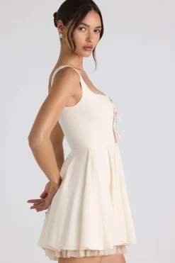 Oh Polly Bride To Be | Georgette And Chiffon^Tie-Detail A-Line Micro Mini Dress in Ivory