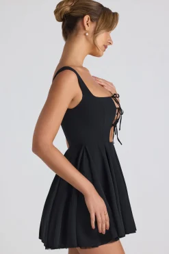 Oh Polly Georgette And Chiffon | Tulle Dresses^Tie-Detail A-Line Micro Mini Dress in Black