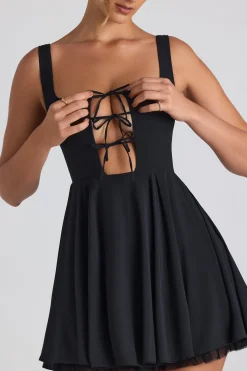 Oh Polly Georgette And Chiffon | Tulle Dresses^Tie-Detail A-Line Micro Mini Dress in Black
