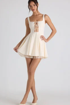 Oh Polly Bride To Be | Georgette And Chiffon^Tie-Detail A-Line Micro Mini Dress in Ivory