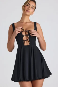 Oh Polly Georgette And Chiffon | Tulle Dresses^Tie-Detail A-Line Micro Mini Dress in Black