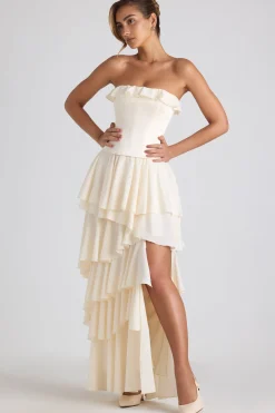 Oh Polly Bride To Be | Georgette And Chiffon^Tiered Corset Gown in Ivory