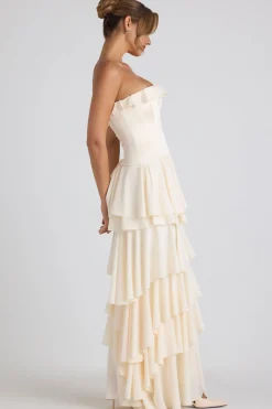 Oh Polly Bride To Be | Georgette And Chiffon^Tiered Corset Gown in Ivory