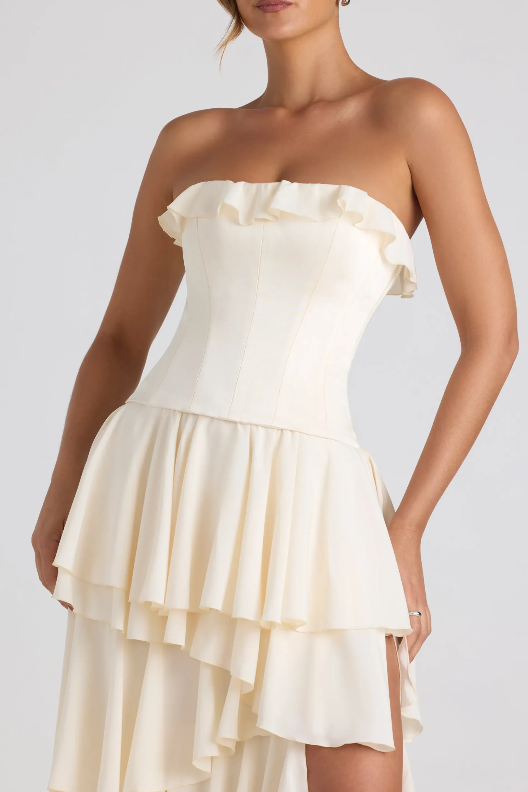 Oh Polly Bride To Be | Georgette And Chiffon^Tiered Corset Gown in Ivory