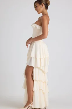Oh Polly Bride To Be | Georgette And Chiffon^Tiered Corset Gown in Ivory