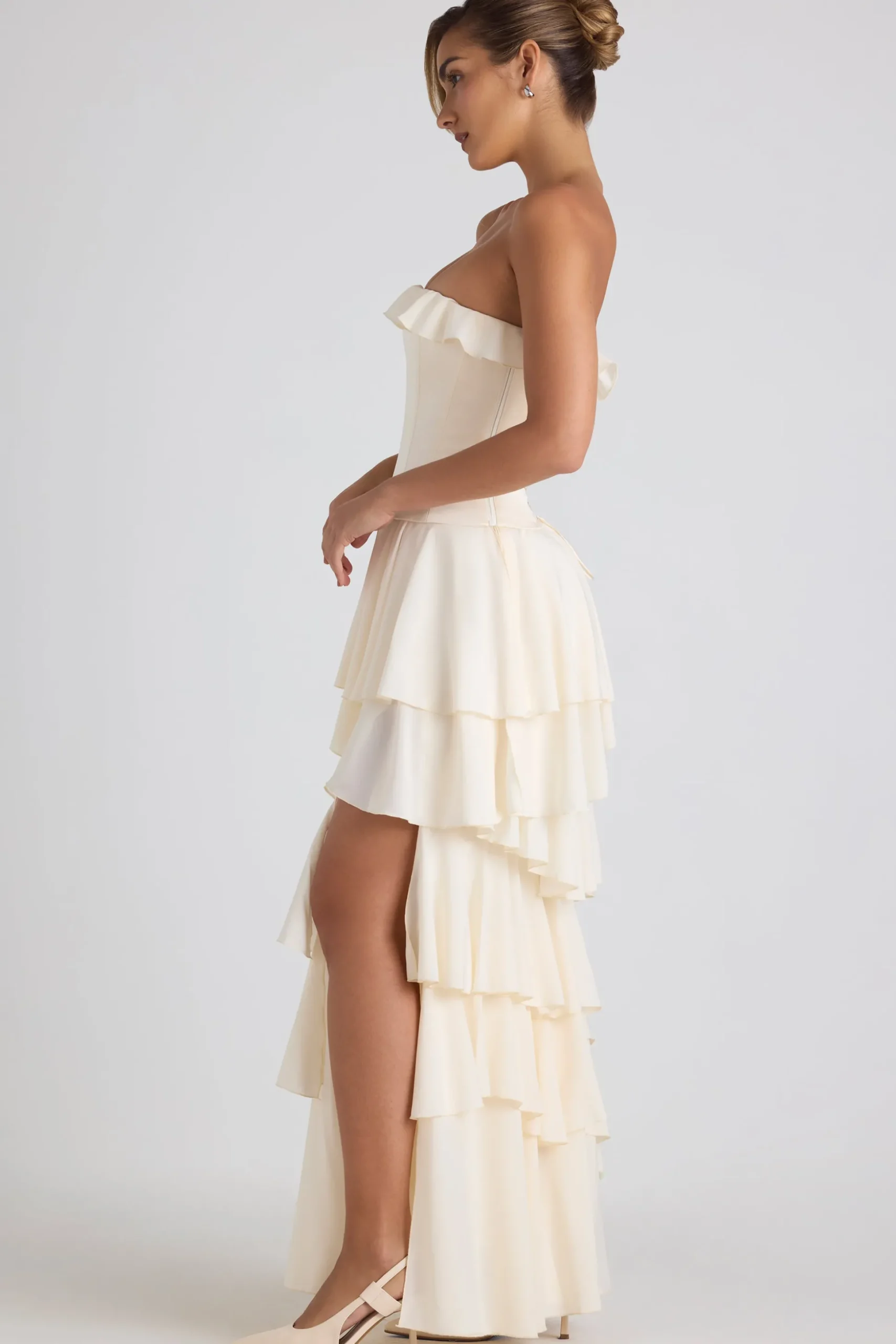 Oh Polly Bride To Be | Georgette And Chiffon^Tiered Corset Gown in Ivory