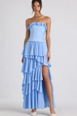 Oh Polly Wedding Guest | Georgette And Chiffon^Tiered Corset Gown in Sky Blue SkyBlue