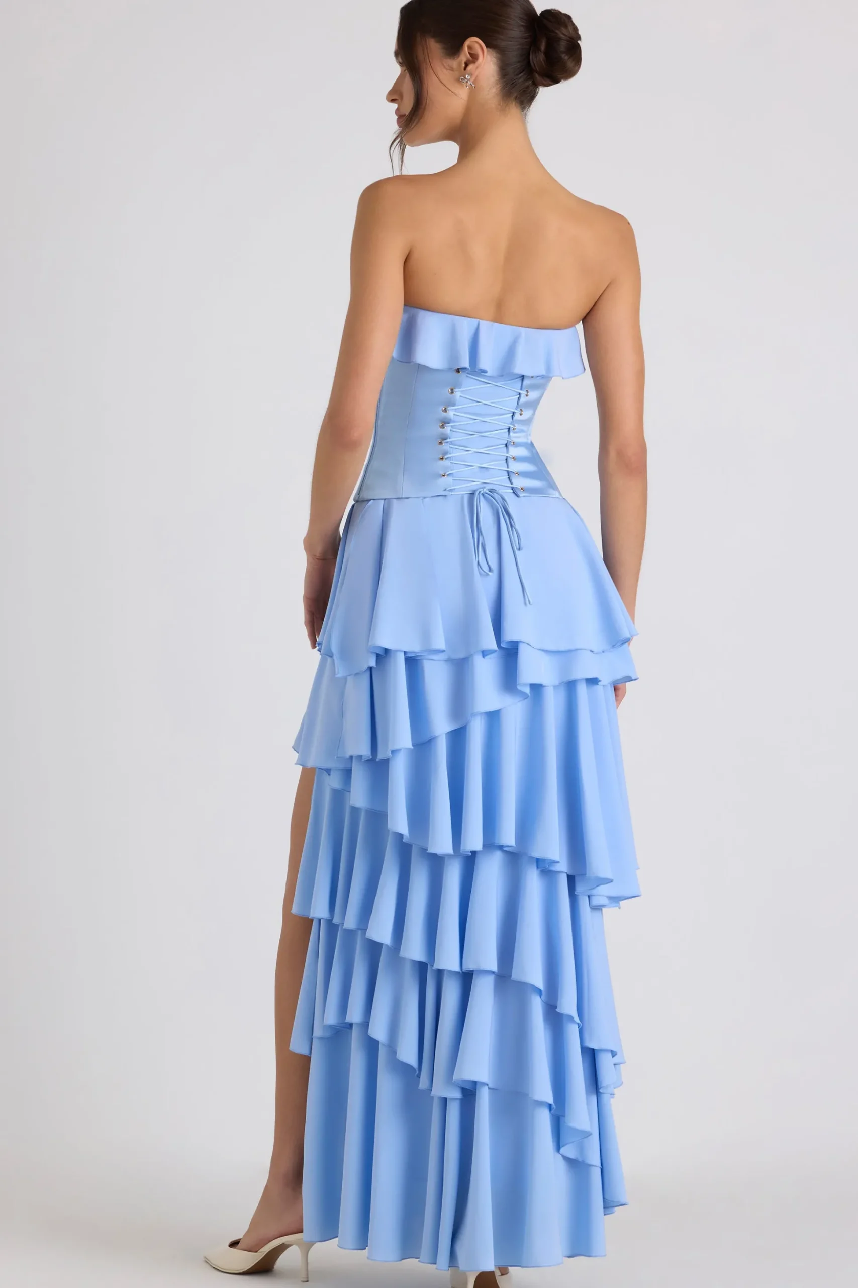 Oh Polly Wedding Guest | Georgette And Chiffon^Tiered Corset Gown in Sky Blue SkyBlue