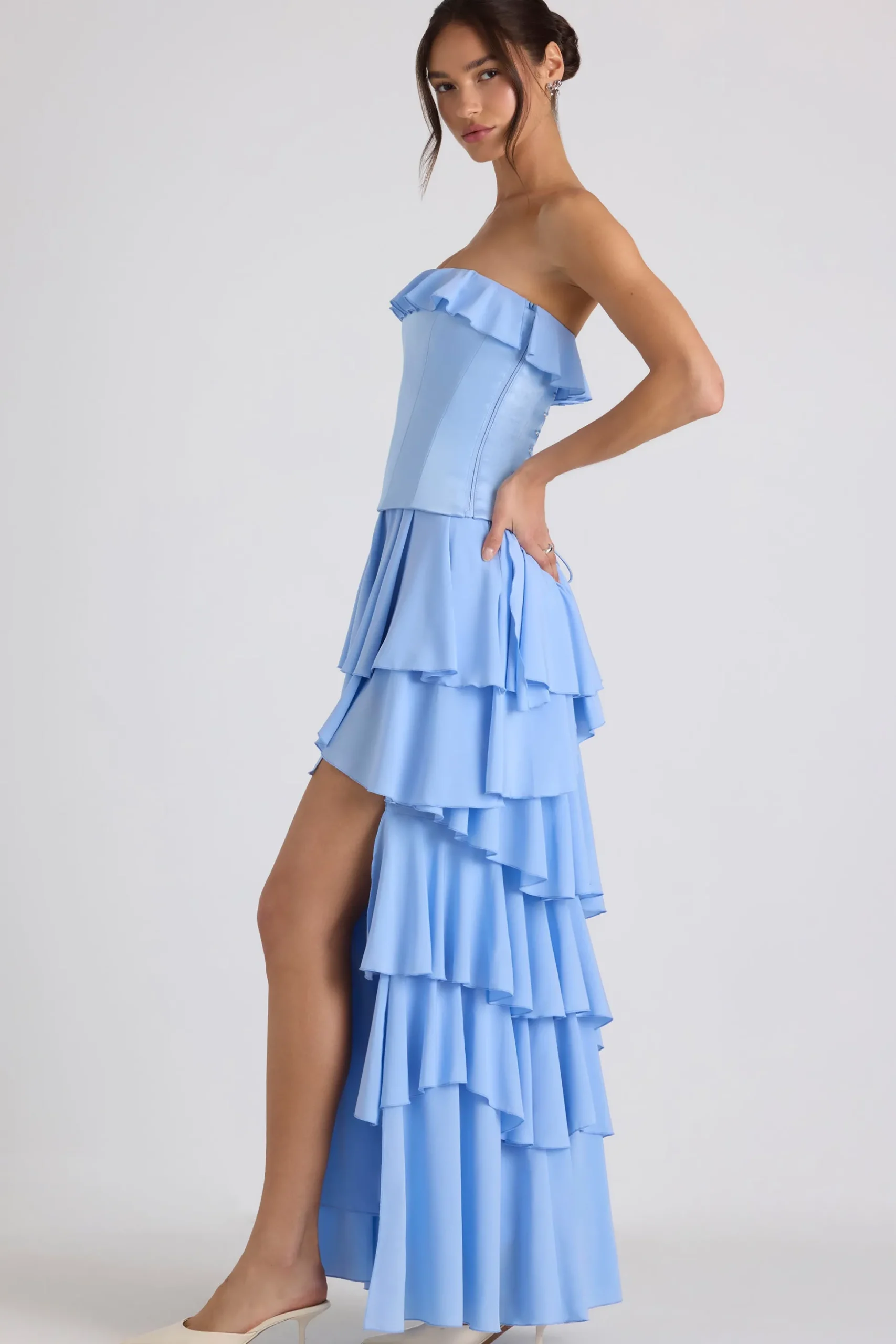 Oh Polly Wedding Guest | Georgette And Chiffon^Tiered Corset Gown in Sky Blue SkyBlue