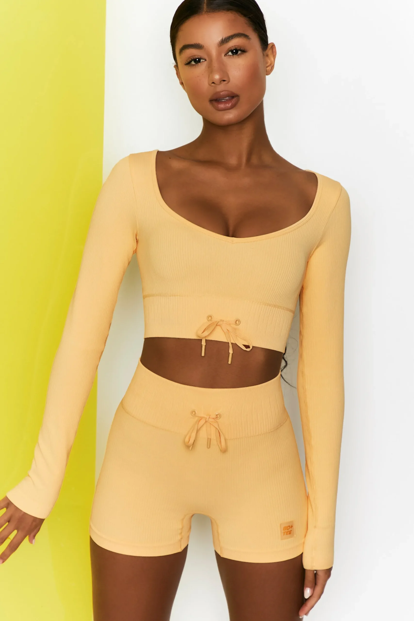 Oh Polly Women'S Clothing Sale - $65 And Under | Women'S Clothing Sale - $40 And Under^Time Check Ribbed Long Sleeve Crop Top in Yellow