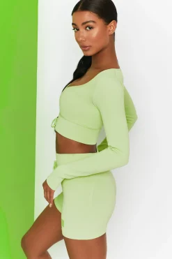 Oh Polly Women'S Clothing Sale - $65 And Under | Women'S Clothing Sale - $40 And Under^Time Check Ribbed Long Sleeve Crop Top in Lime