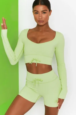 Oh Polly Women'S Clothing Sale - $65 And Under | Women'S Clothing Sale - $40 And Under^Time Check Ribbed Long Sleeve Crop Top in Lime