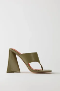 Oh Polly Women'S Clothing Sale - $65 And Under | Women'S Clothing Sale - $40 And Under^Toe Post Leatherette Mule Heels in Olive