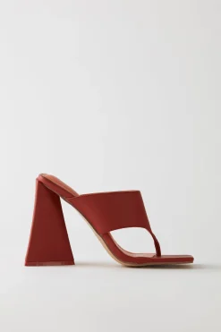 Oh Polly Women'S Clothing Sale - $40 And Under | Women'S Clothing Sale - $65 And Under^Toe Post Leatherette Mule Heels in Terracotta