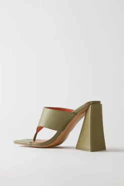 Oh Polly Women'S Clothing Sale - $65 And Under | Women'S Clothing Sale - $40 And Under^Toe Post Leatherette Mule Heels in Olive
