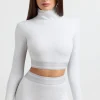 Oh Polly Women'S Clothing Sale - $65 And Under | Women'S Clothing Sale - $40 And Under^Turtleneck Backless Long-Sleeve Crop Top in Grey Marl GreyMarl