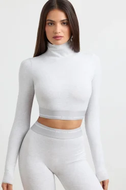 Oh Polly Women'S Clothing Sale - $65 And Under | Women'S Clothing Sale - $40 And Under^Turtleneck Backless Long-Sleeve Crop Top in Grey Marl GreyMarl