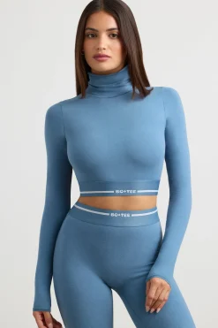 Oh Polly Women'S Clothing Sale - $65 And Under | Women'S Clothing Sale - $40 And Under^Turtleneck Backless Long-Sleeve Crop Top in Steel Blue SteelBlue