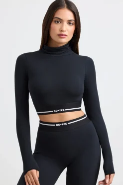 Oh Polly Matching Sets | Tops^Turtleneck Backless Long-Sleeve Crop Top in Black