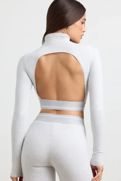 Oh Polly Women'S Clothing Sale - $65 And Under | Women'S Clothing Sale - $40 And Under^Turtleneck Backless Long-Sleeve Crop Top in Grey Marl GreyMarl