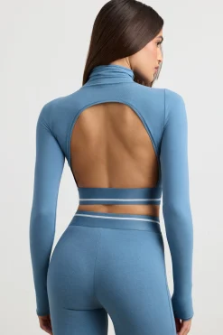 Oh Polly Women'S Clothing Sale - $65 And Under | Women'S Clothing Sale - $40 And Under^Turtleneck Backless Long-Sleeve Crop Top in Steel Blue SteelBlue