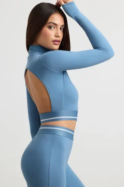 Oh Polly Women'S Clothing Sale - $65 And Under | Women'S Clothing Sale - $40 And Under^Turtleneck Backless Long-Sleeve Crop Top in Steel Blue SteelBlue