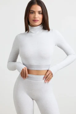 Oh Polly Women'S Clothing Sale - $65 And Under | Women'S Clothing Sale - $40 And Under^Turtleneck Backless Long-Sleeve Crop Top in Grey Marl GreyMarl