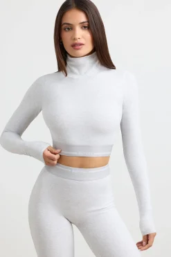 Oh Polly Women'S Clothing Sale - $65 And Under | Women'S Clothing Sale - $40 And Under^Turtleneck Backless Long-Sleeve Crop Top in Grey Marl GreyMarl