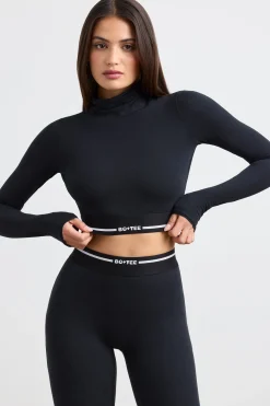 Oh Polly Matching Sets | Tops^Turtleneck Backless Long-Sleeve Crop Top in Black