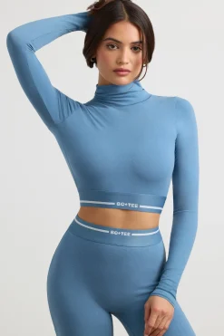 Oh Polly Women'S Clothing Sale - $65 And Under | Women'S Clothing Sale - $40 And Under^Turtleneck Backless Long-Sleeve Crop Top in Steel Blue SteelBlue
