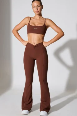 Oh Polly Matching Sets | Leggings^Twist Waist Flare Leggings in Chocolate