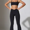 Oh Polly Matching Sets | Leggings^Twist Waist Flare Leggings in Black