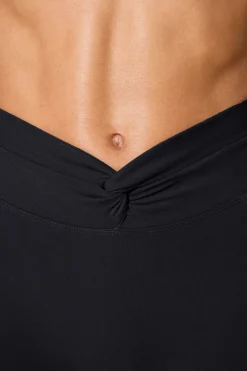 Oh Polly Matching Sets | Leggings^Twist Waist Flare Leggings in Black